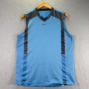 Vintage Nike Reversible Tank Top Jersey Men Medium Blue Center Swoosh Satin Mesh